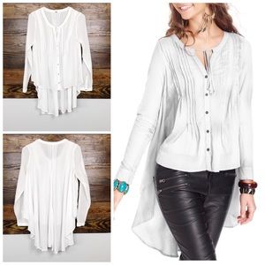 Free People Hi Low Blouse Top Sheer Size M